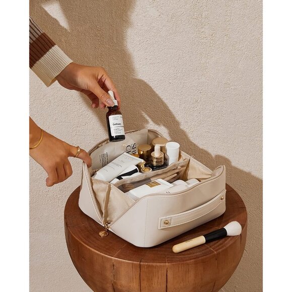 Women White Large Capacity Cosmetic Travel Makeup Waterproof Portable Pouch Bag - Picture 7 of 9